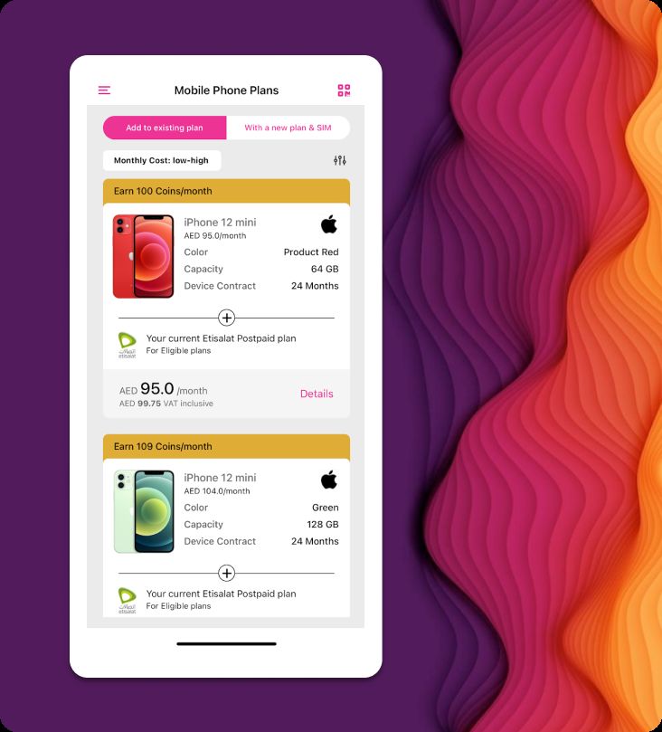 Aladdin Life business app screen showing mobile service plan options