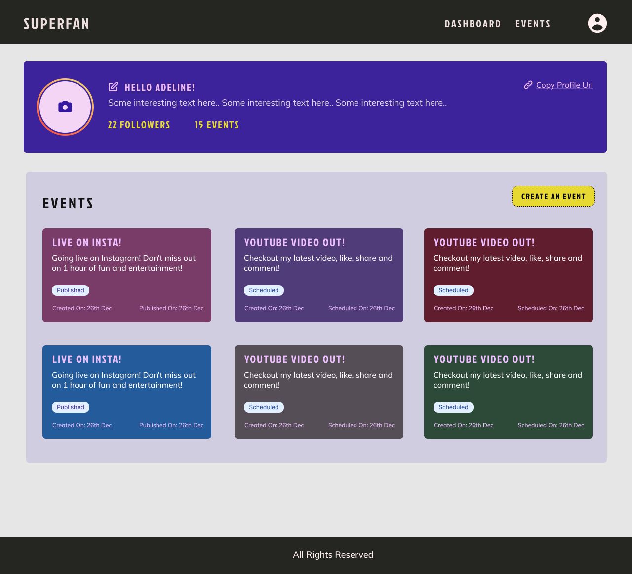 Superfan web platform interface for publishing browser notifications to fans